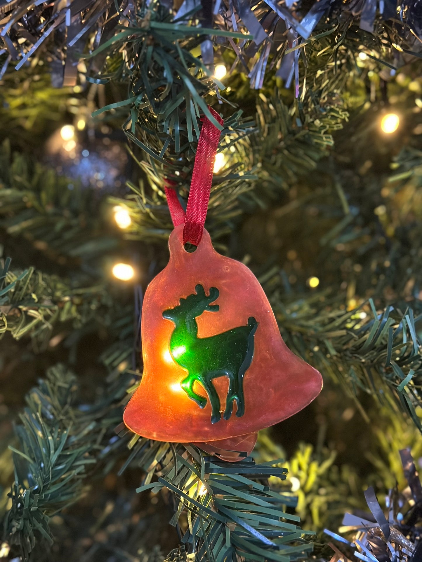 Handmade Bell Ornament with Reindeer Design