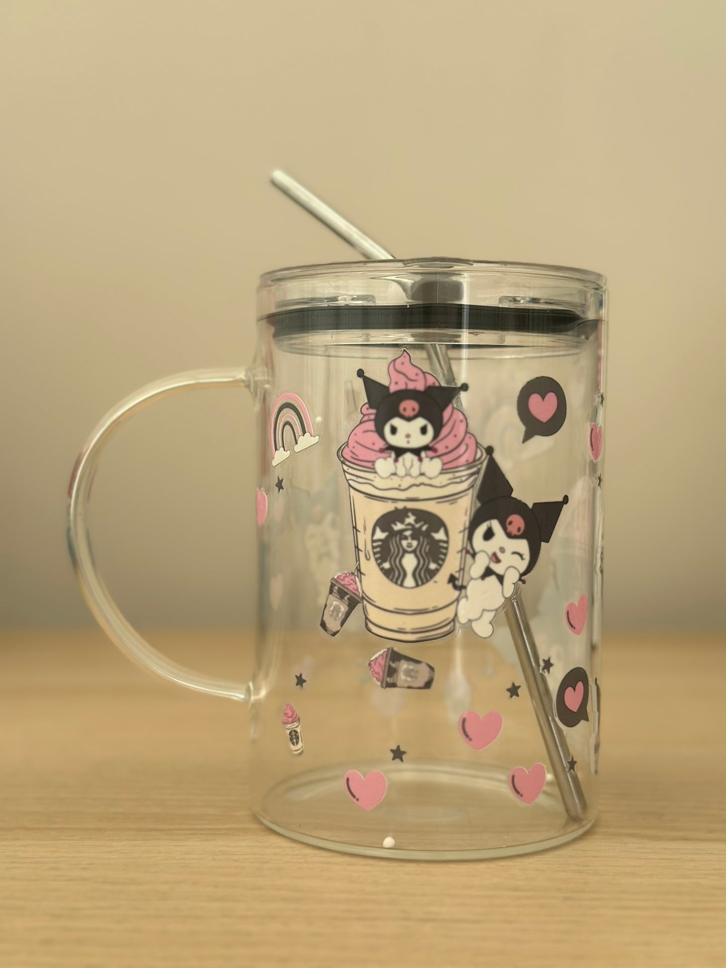 Pink and Grey Glass Cup