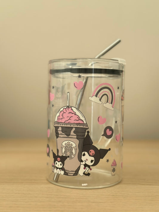 Pink and Grey Glass Cup