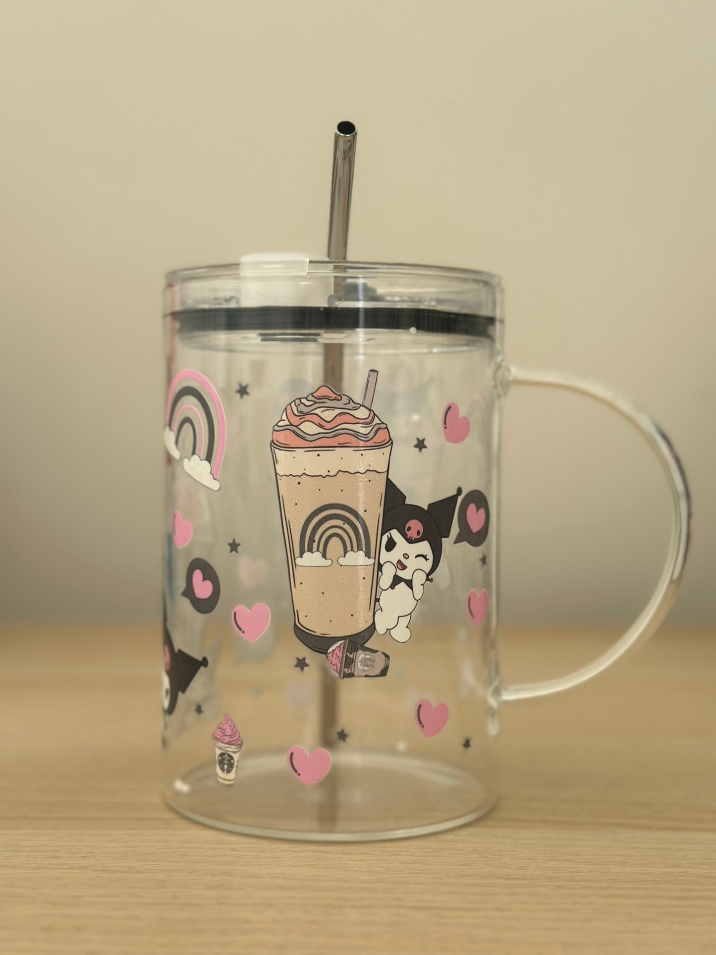 Pink and Grey Glass Cup