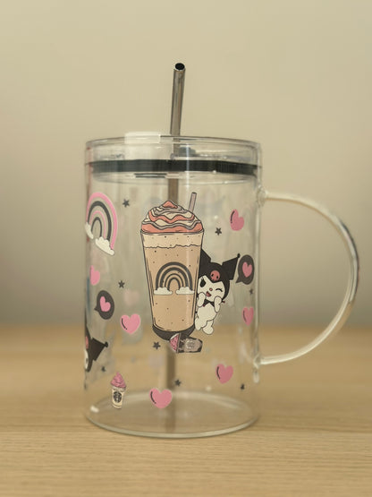 Pink and Grey Glass Cup