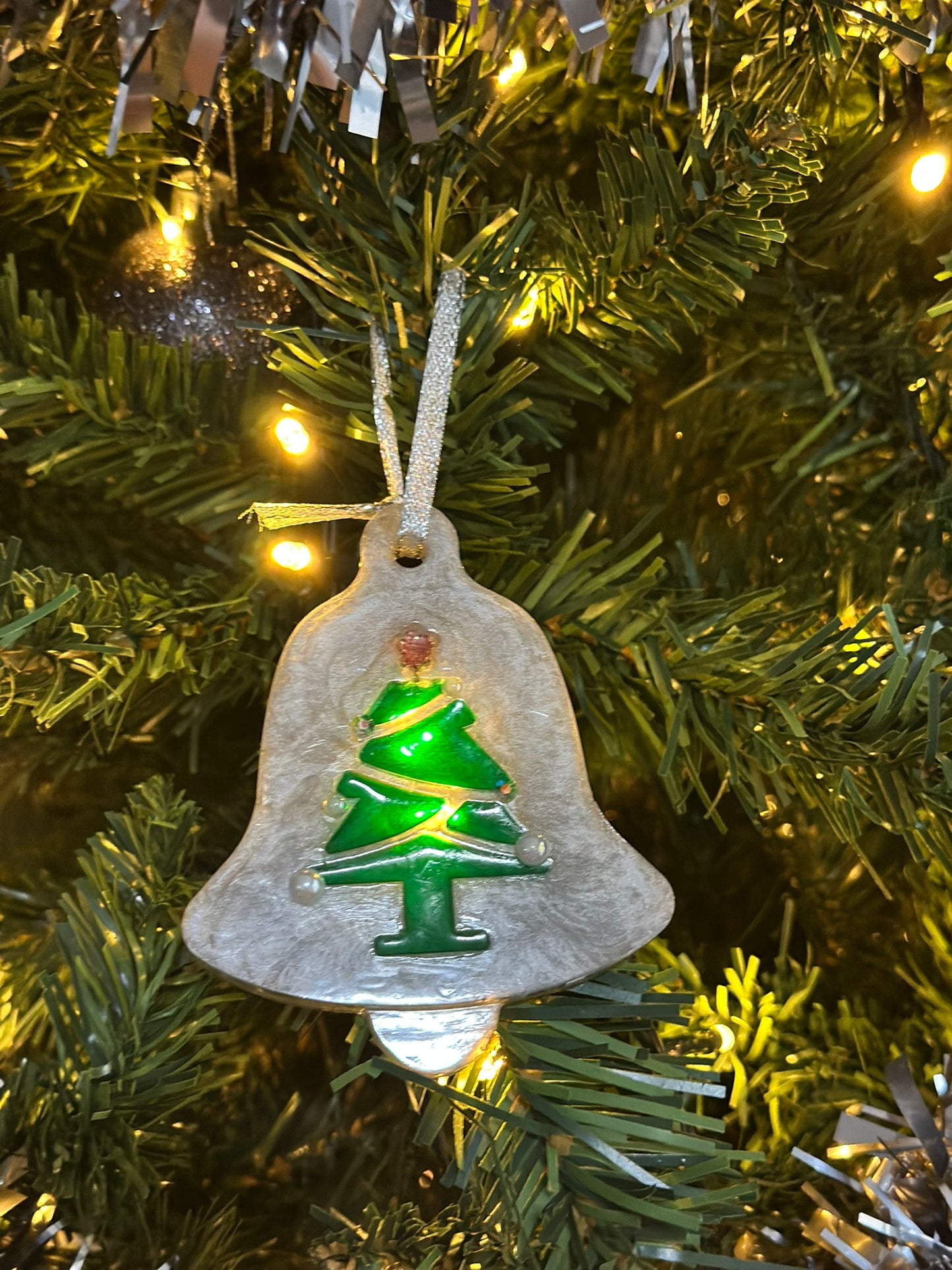 Handmade Bell Ornament with Christmas Tree Design