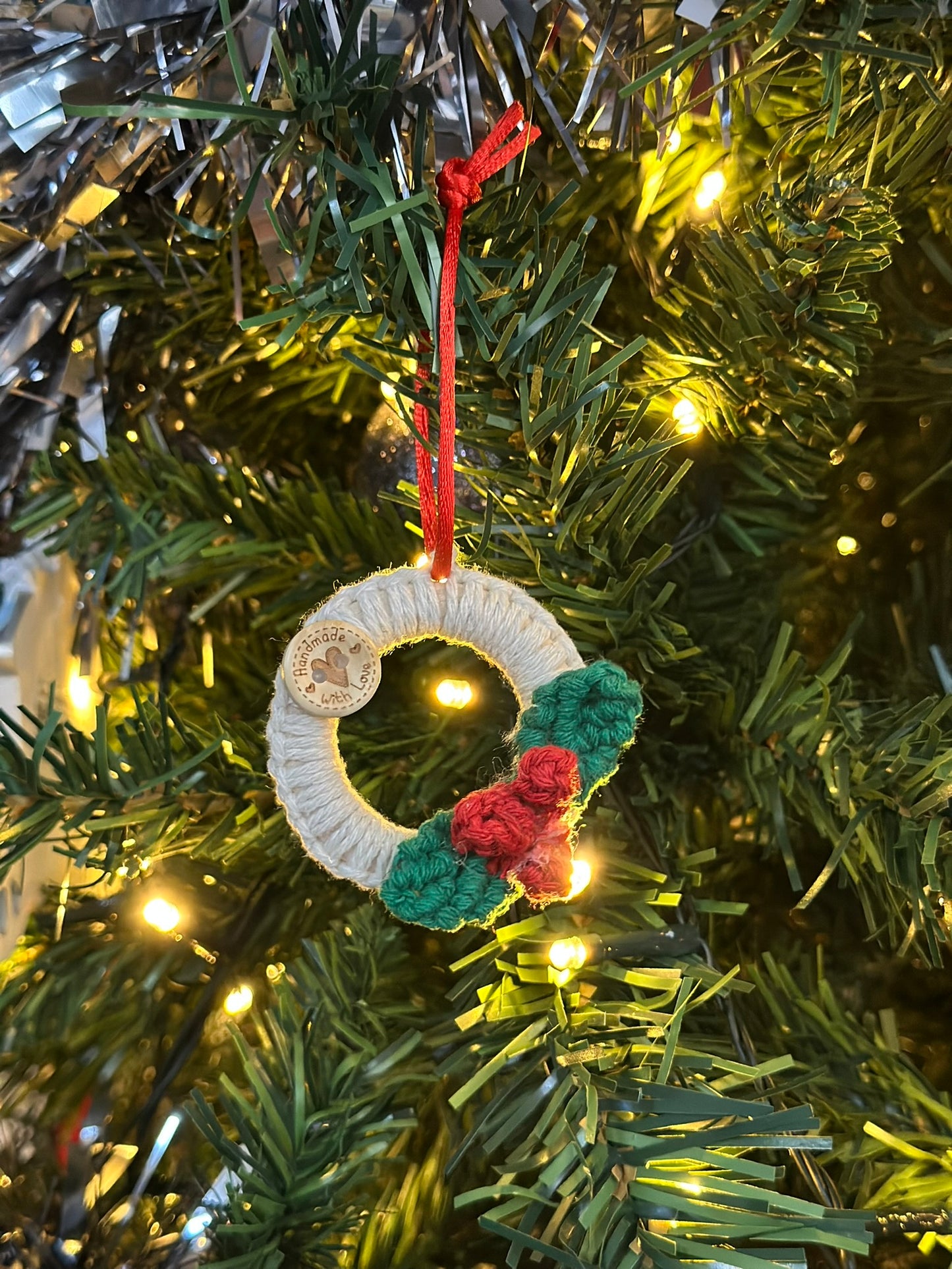 Handmade Mini Holly Wreath Ornament