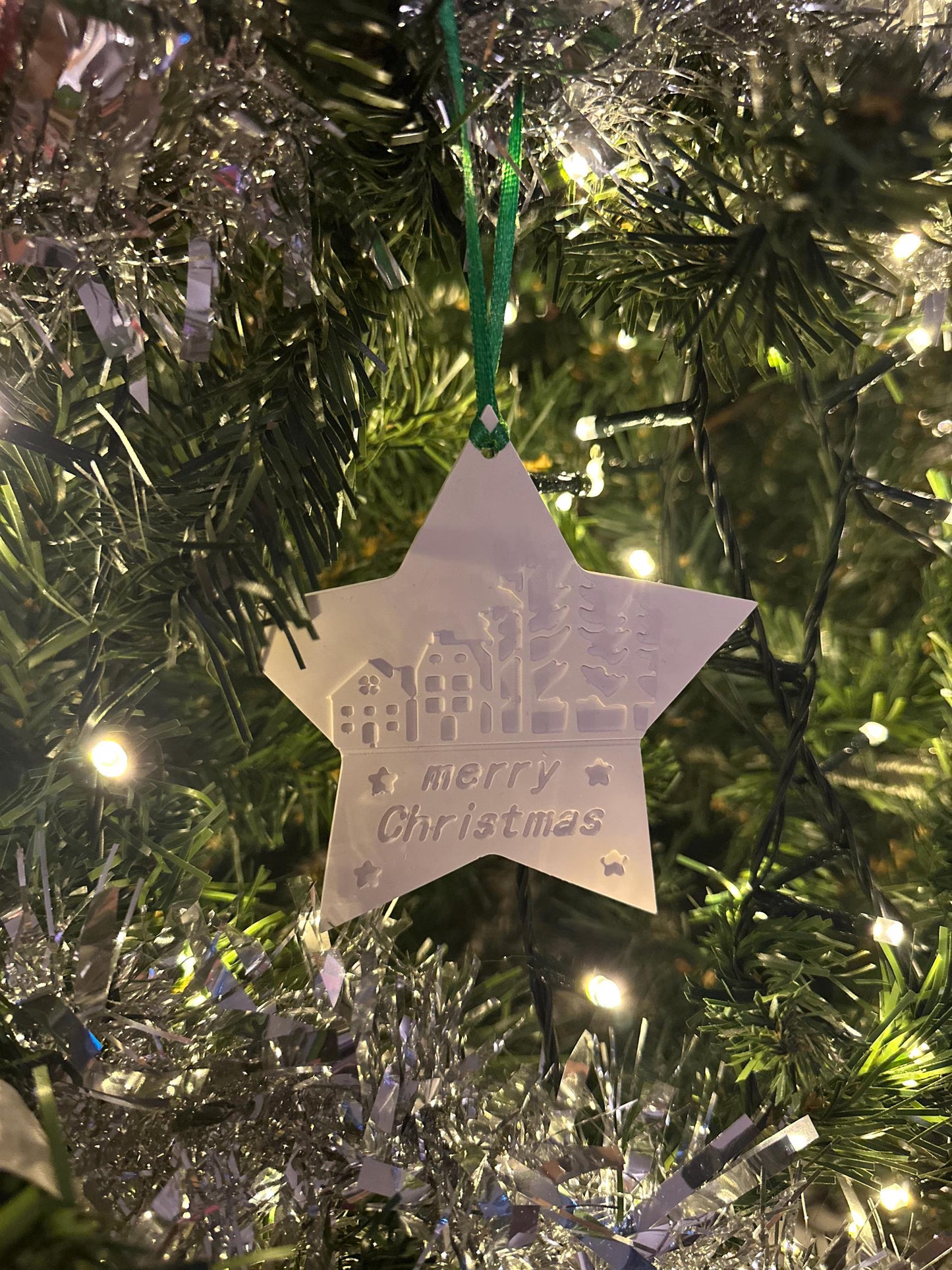 Handmade Christmas Star Ornament – Engraved “Merry Christmas”